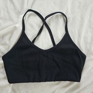 Black Ribbed Cross Back Straps Sports Bra